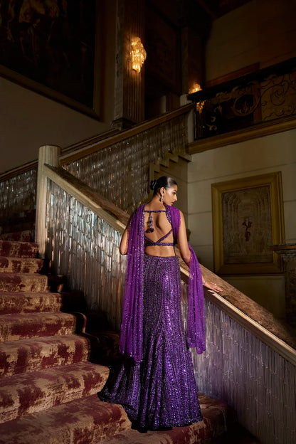 Purple Sequin Skirt Set