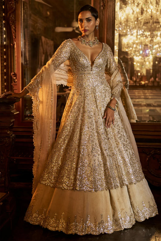 Silver Gold Jacket Lehenga Set