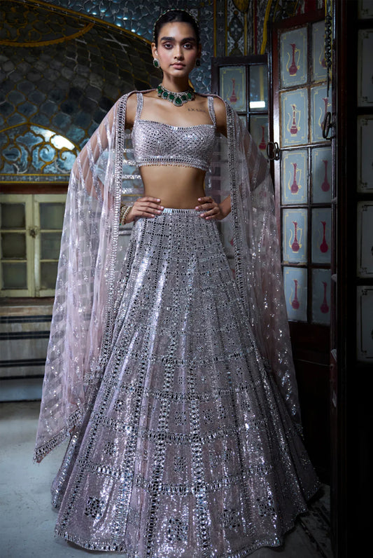 Rose Gold Mirror Work Lehenga Set