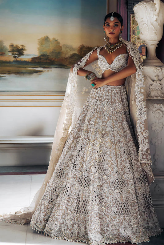 Nude Pearl Cut Work Lehenga Set