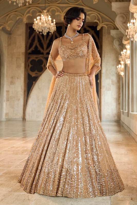 Copper Gold Crystal Lehenga Set