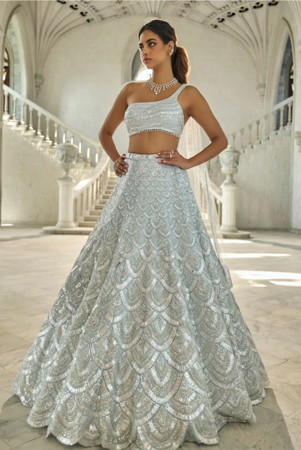 Powder Blue Sequin Lehenga Set