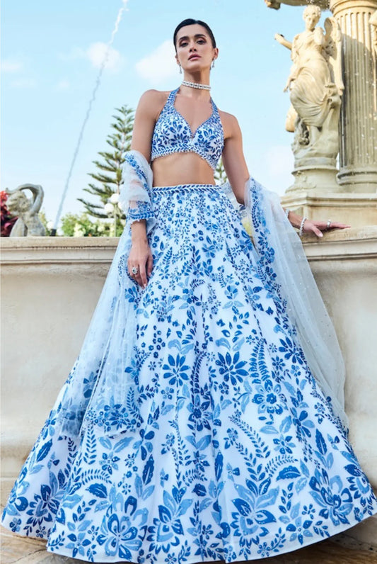 Blue Applique Lehenga Set