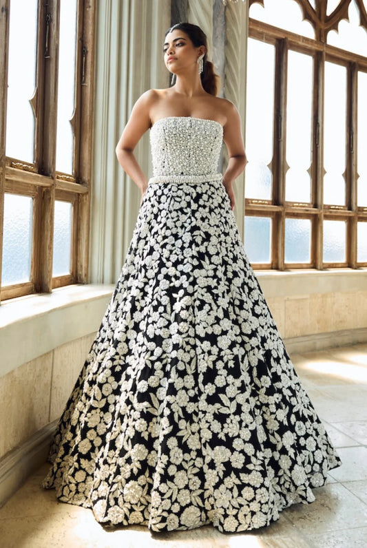 Black & White Corset Lehenga Set