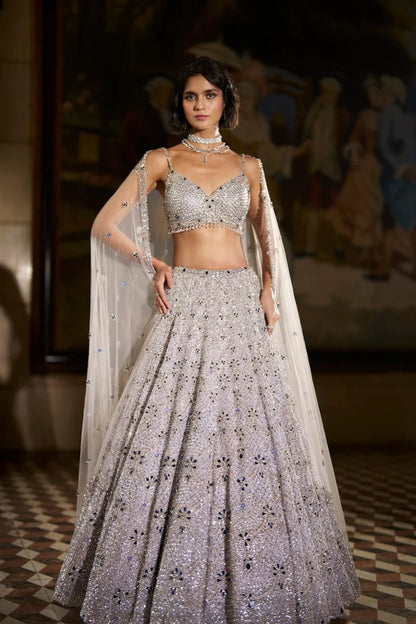 Blue Crystal Lehenga Set