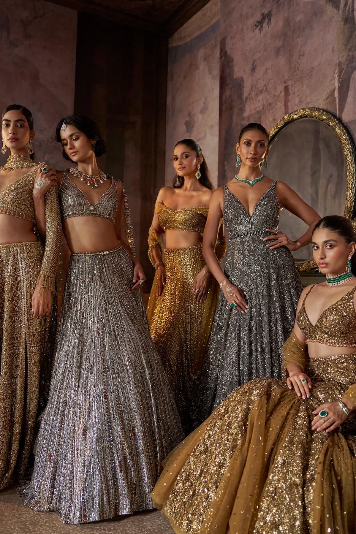 Charcoal Multi-Coloured Crystal Lehenga