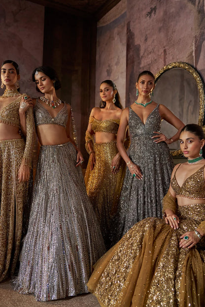Charcoal Multi-Coloured Crystal Lehenga