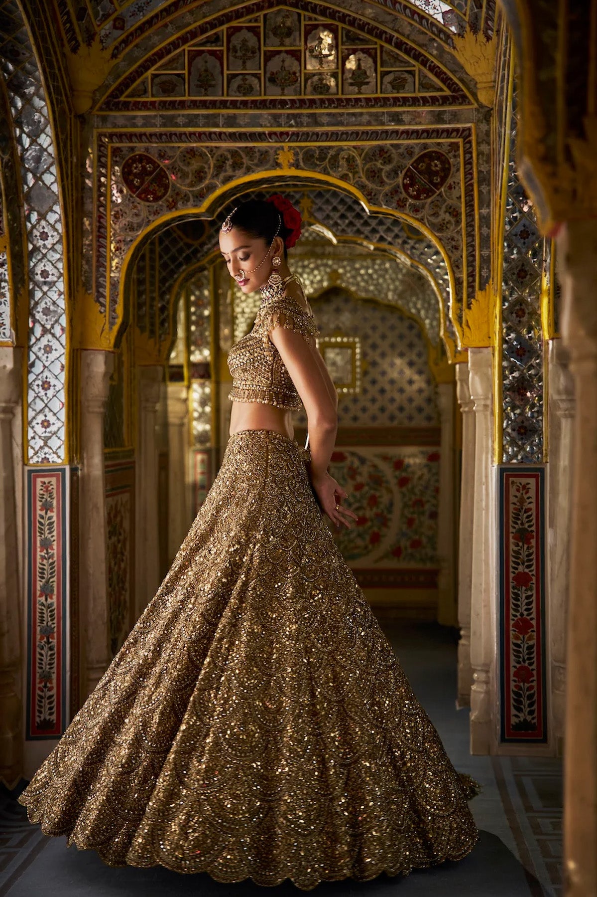 Antique Gold Scalloped Lehenga Set