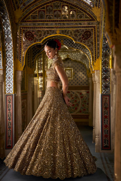 Antique Gold Scalloped Lehenga Set