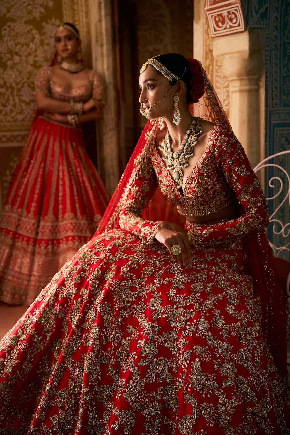 Red Crystal Lehenga Set