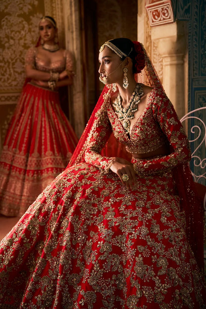 Red Crystal Lehenga Set