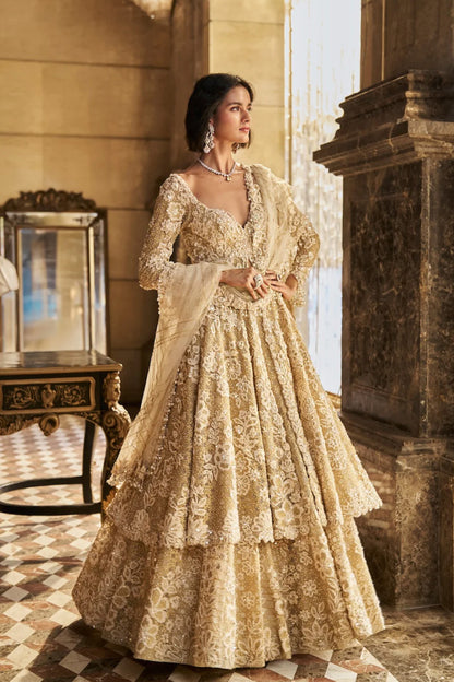 Cream Jacket Lehenga Set