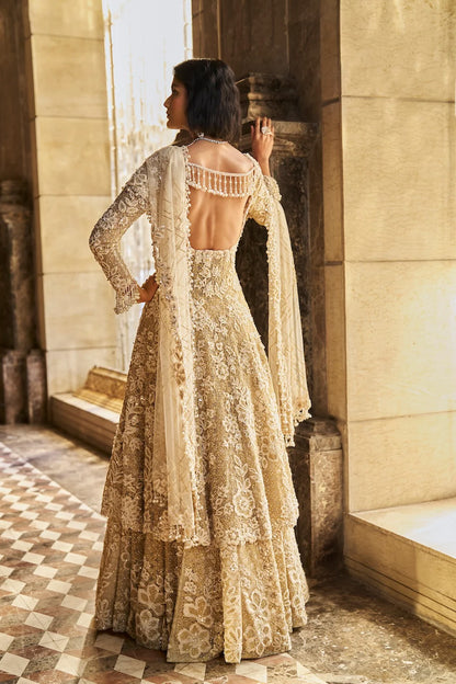 Cream Jacket Lehenga Set