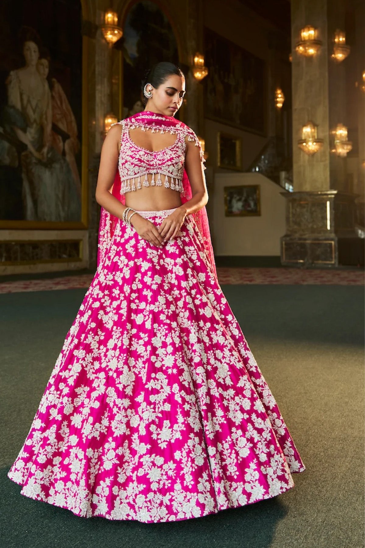 Fuchsia Pink Thread Work Lehenga Set
