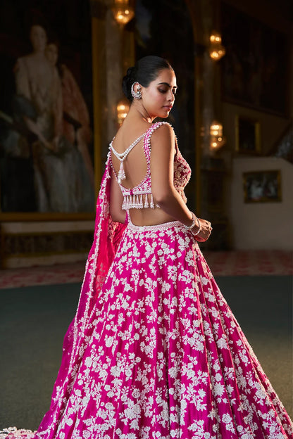 Fuchsia Pink Thread Work Lehenga Set