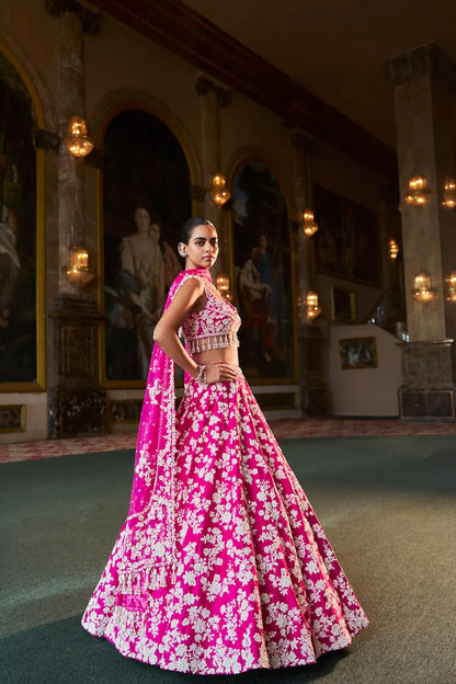 Fuchsia Pink Thread Work Lehenga Set