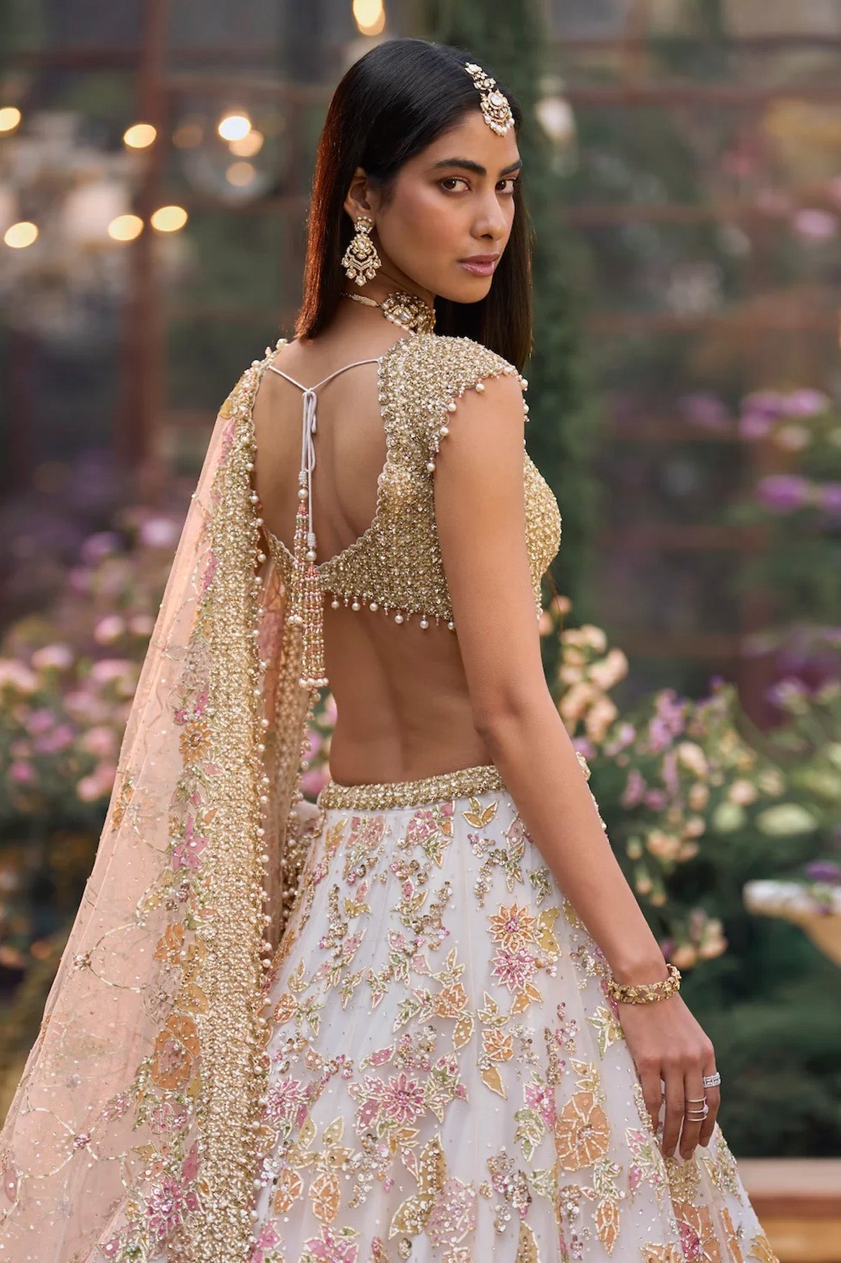 Cream Gold Floral Lehenga Set
