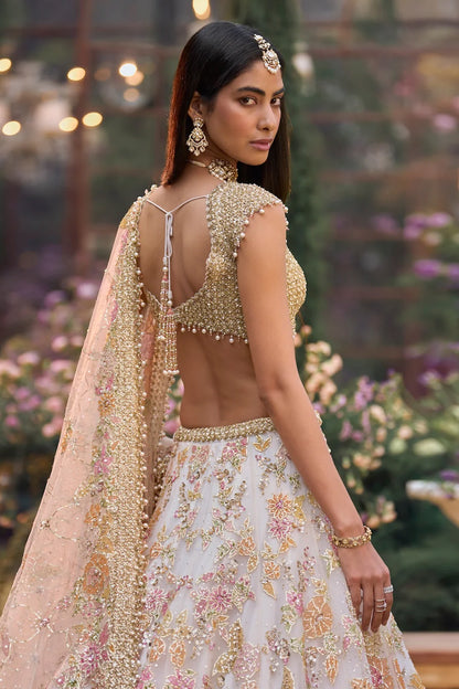 Cream Gold Floral Lehenga Set