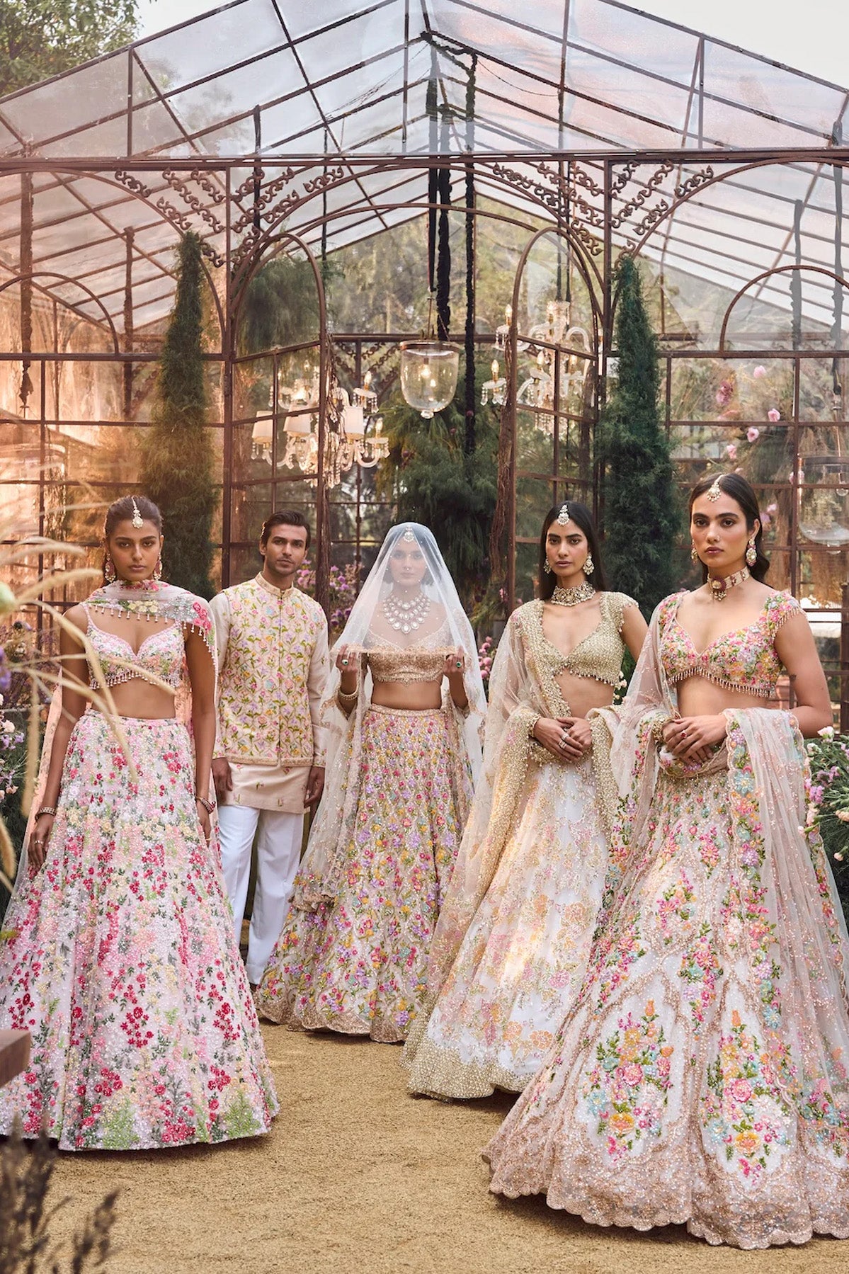 Cream Multi-Coloured Floral Lehenga Set