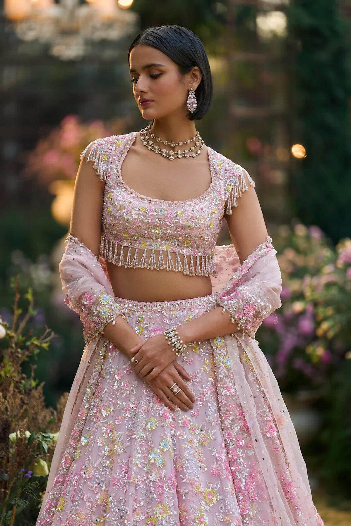 Powder Pink Sequin Lehenga Set