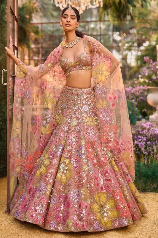 Coffee Floral Lehenga Set