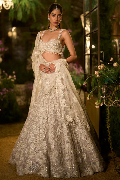 Ice Grey Pearl Lehenga Set