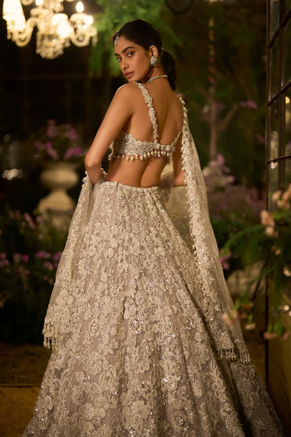 Ice Grey Pearl Lehenga Set