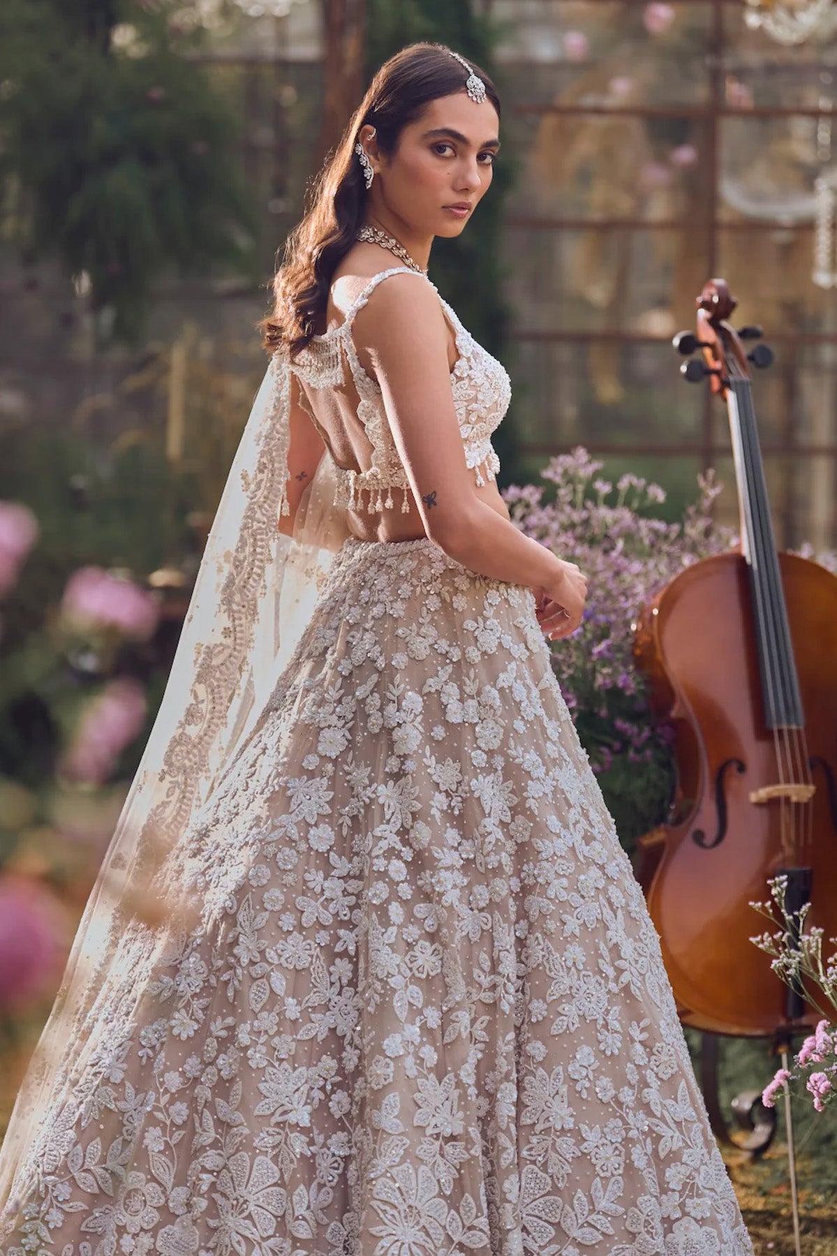 Nude Floral Lehenga Set