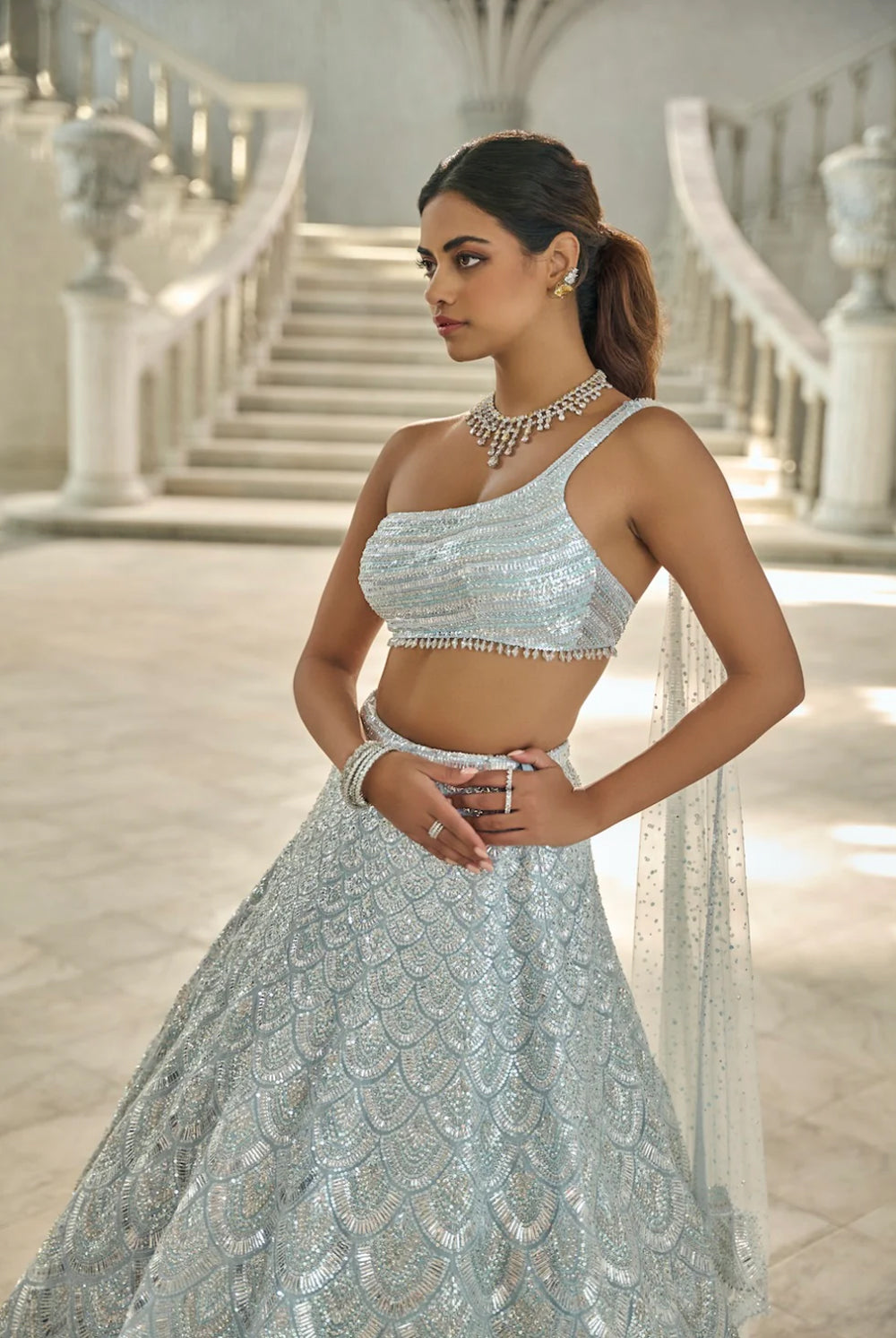 Powder Blue Sequin Lehenga Set