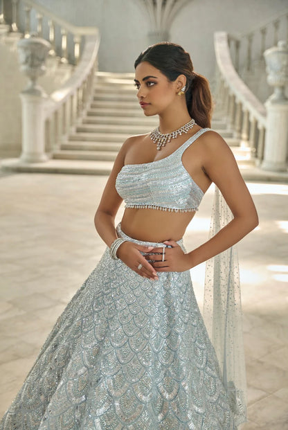 Powder Blue Sequin Lehenga Set