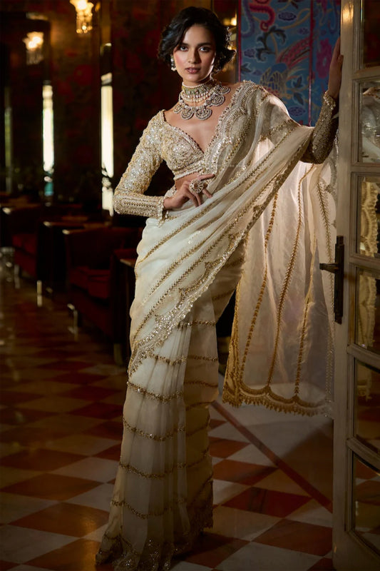 Ivory Gold Gota Patti Saree