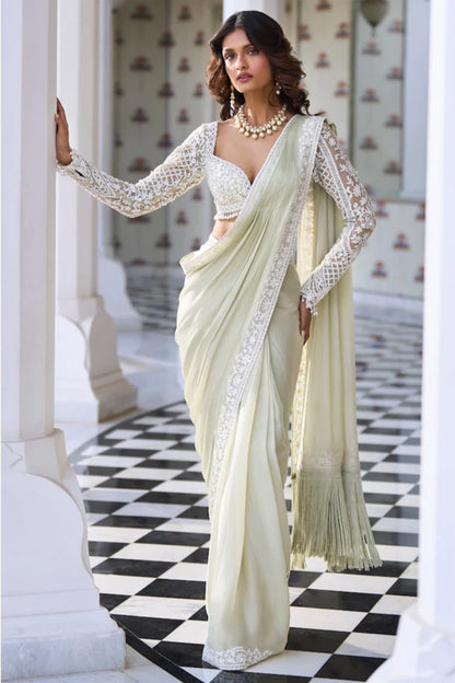 Mint Green Draped Dori Saree