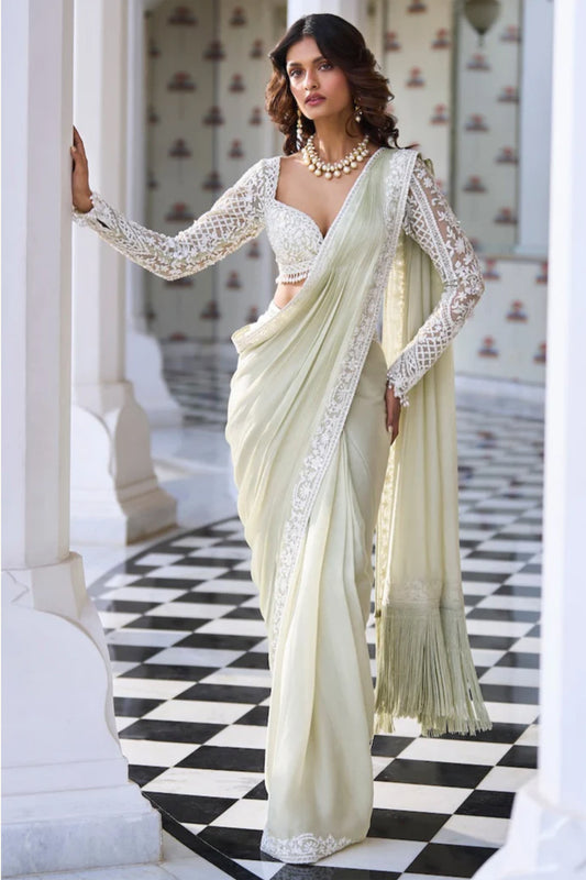 Mint Green Draped Dori Saree