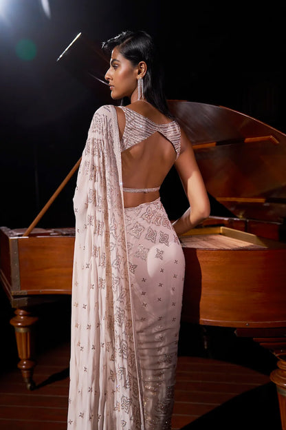 Nude Crystal Georgette Saree