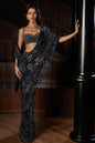 Steel Blue Crystal Georgette Saree