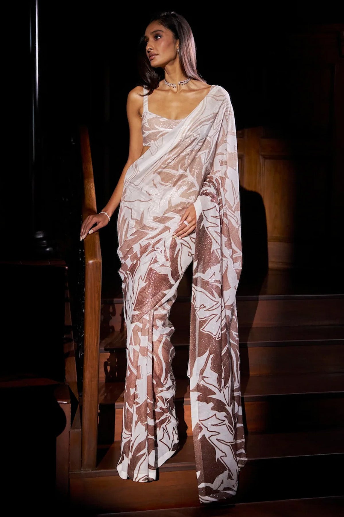 Coffee Cream Sequin Georgette Saree – iSelect Collection