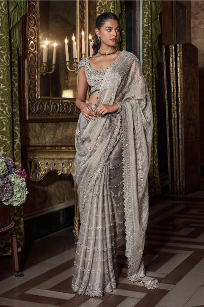 Champagne Emerald Crystal Saree