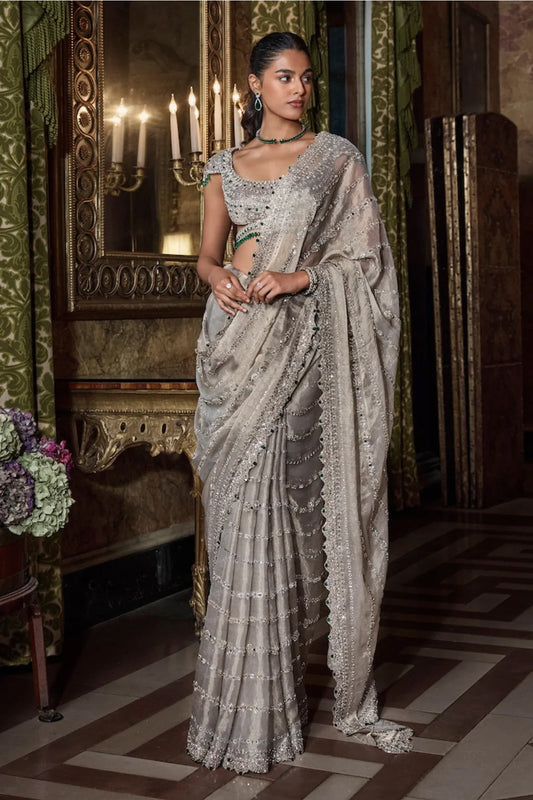 Champagne Emerald Crystal Saree