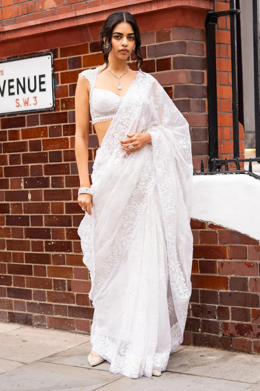 Ivory Sequin Saree