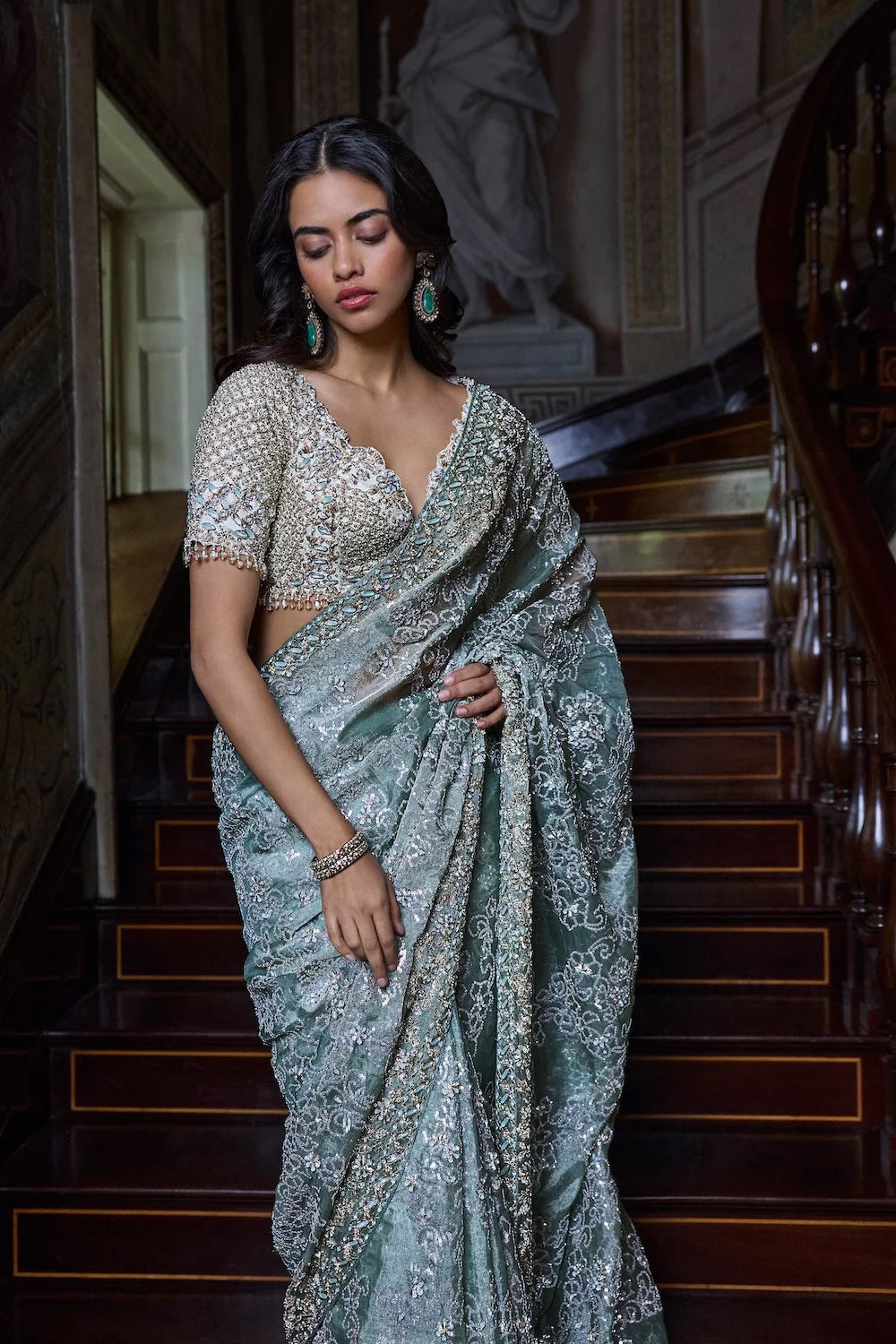 Ivory Sage Zardosi Saree