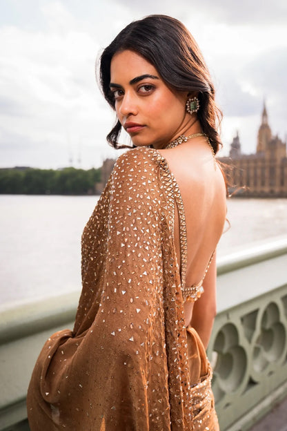 Antique Gold Crystal Saree
