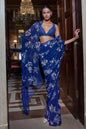 Navy Blue Floral Crystal Saree