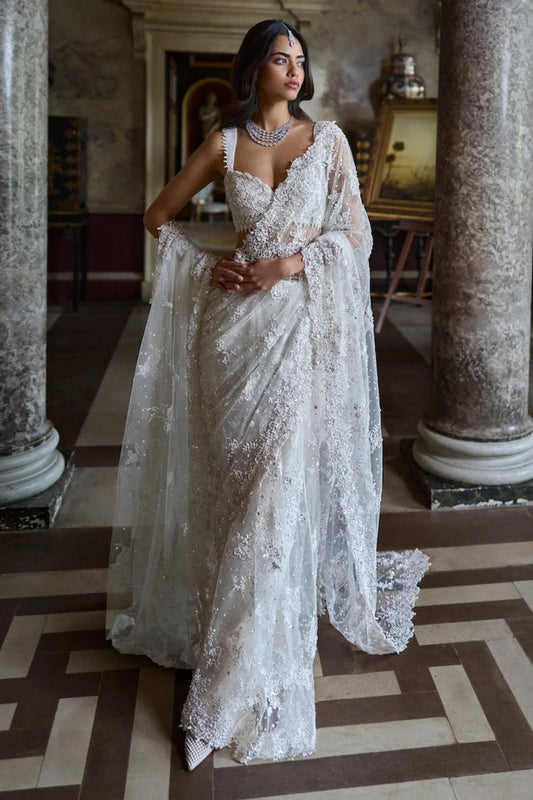 Ivory Three-Dimensional Saree