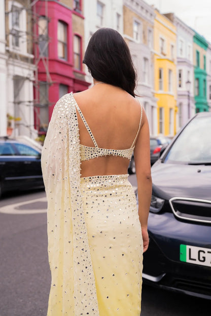 Ombré Lemon Mirror Work Saree