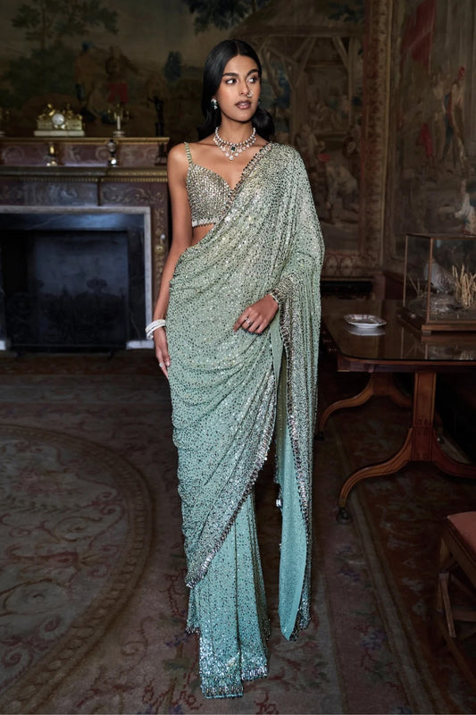 Moss Green Sequin Saree