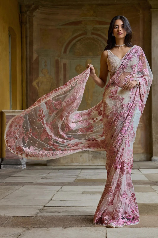 Pastel Pink Thread Work Saree