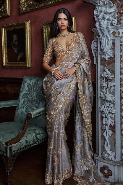 Gun Metal Sequin Saree