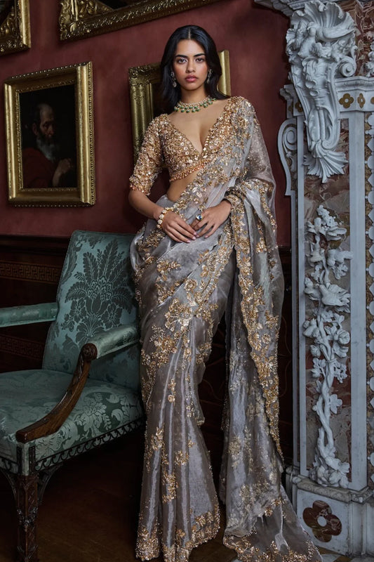 Gun Metal Sequin Saree
