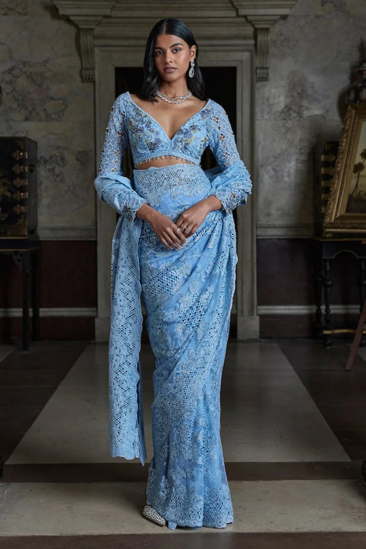 Powder Blue Thread Work Saree
