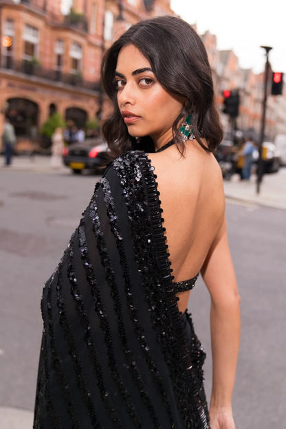 Black Sequin & Crystal Saree